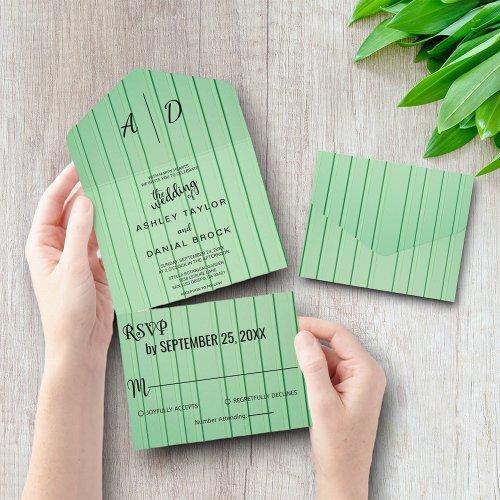 Fancy chic green rustic All in One Wedding Invite