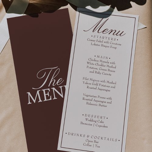 Fancy Chocolate Brown Cream Old Money Wedding Menu