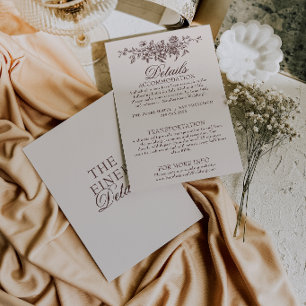 Fancy Chocolate Brown Floral Boho Wedding Details Enclosure Card