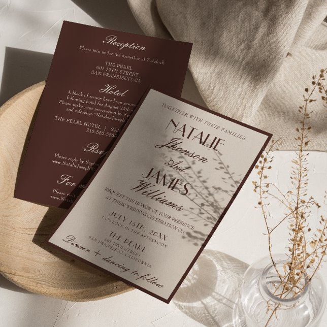 Fancy Chocolate Brown Old Money All In One Wedding Invitation (Creator Uploaded)