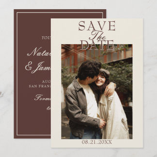 Fancy Chocolate Brown Old Money Photo Wedding Save The Date