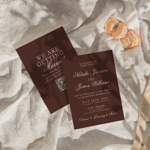 Fancy Chocolate Brown Old Money QR Code Wedding Invitation