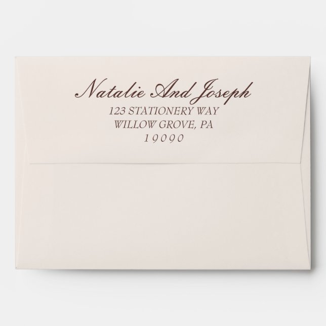 Fancy Chocolate Brown Old Money Retro Wedding Envelope (Back (Top Flap))