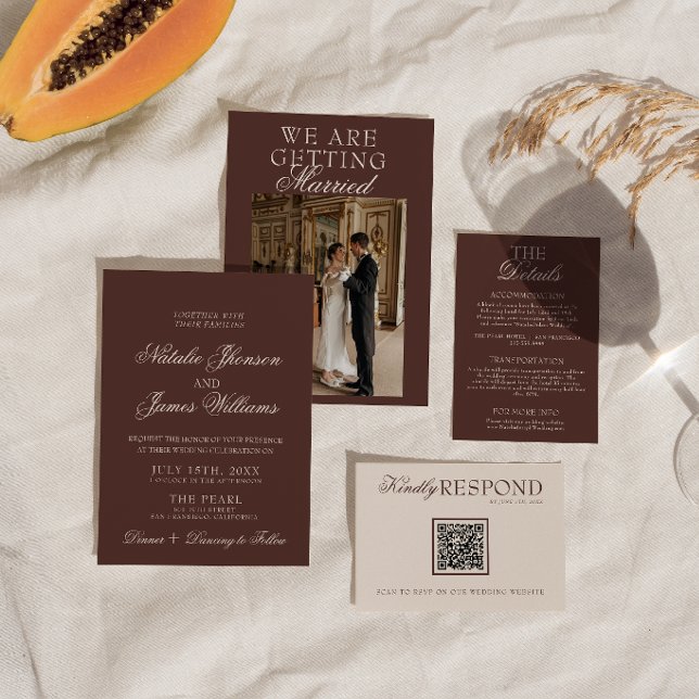 Fancy Chocolate Brown Old Money Retro Wedding Invitation (Creator Uploaded)