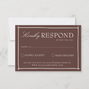 Fancy Chocolate Brown Old Money Retro Wedding RSVP Card