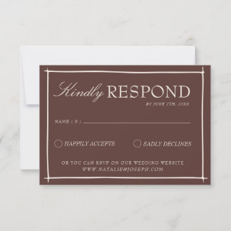 Fancy Chocolate Brown Old Money Retro Wedding RSVP Card