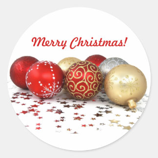 Fancy Christmas Ball Ornaments with Shiny Stars Classic Round Sticker