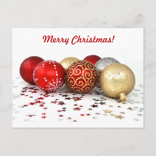 Fancy Christmas Ball Ornaments with Shiny Stars Holiday Postcard
