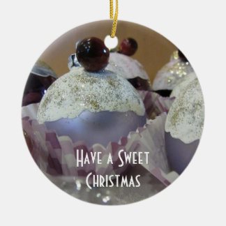Fancy Christmas Cupcake Ceramic Ornament