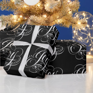 Fancy Christmas JOY Chalk Calligraphy Lettering Wrapping Paper