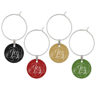 Fancy Christmas JOY Lettering Calligraphy Wine Charm