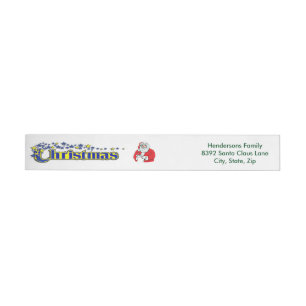 Fancy Christmas Text and Santa Lt Wrap Around Address Label