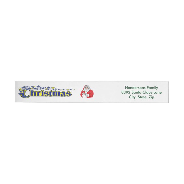 Fancy Christmas Text and Santa Lt Wrap Around Address Label (Individual)