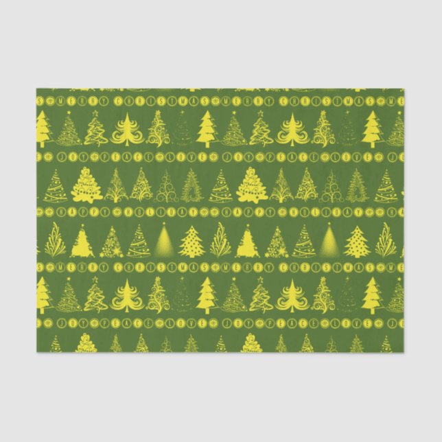 Fancy Christmas Tree Green Yellow Tissue Paper (Front)