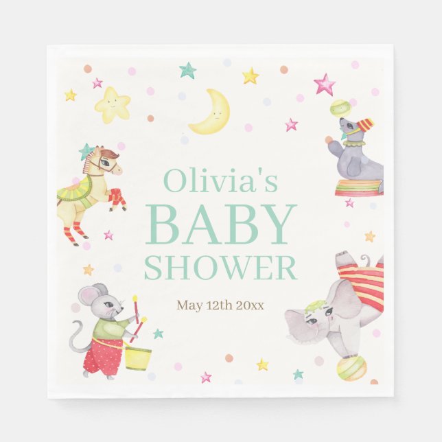 Fancy Circus Carnival Animals Baby Shower Napkins (Front)