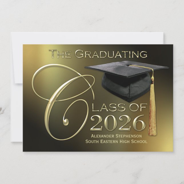 Fancy Class of 2026 Gold Graduation Announcement (Front)