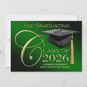 Fancy Class of 2026 Green Graduation Announcement