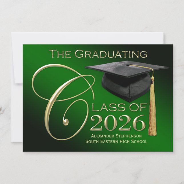 Fancy Class of 2026 Green Graduation Announcement (Front)