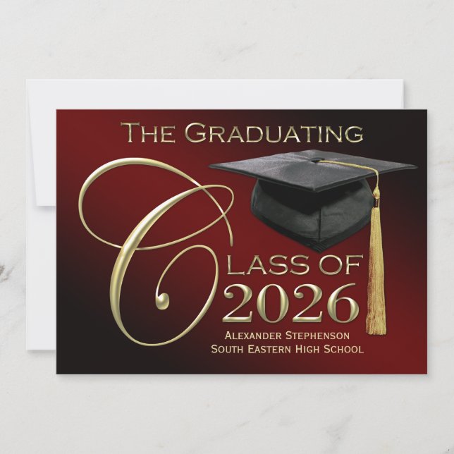 Fancy Class of 2026 Maroon Graduation Announcement (Front)