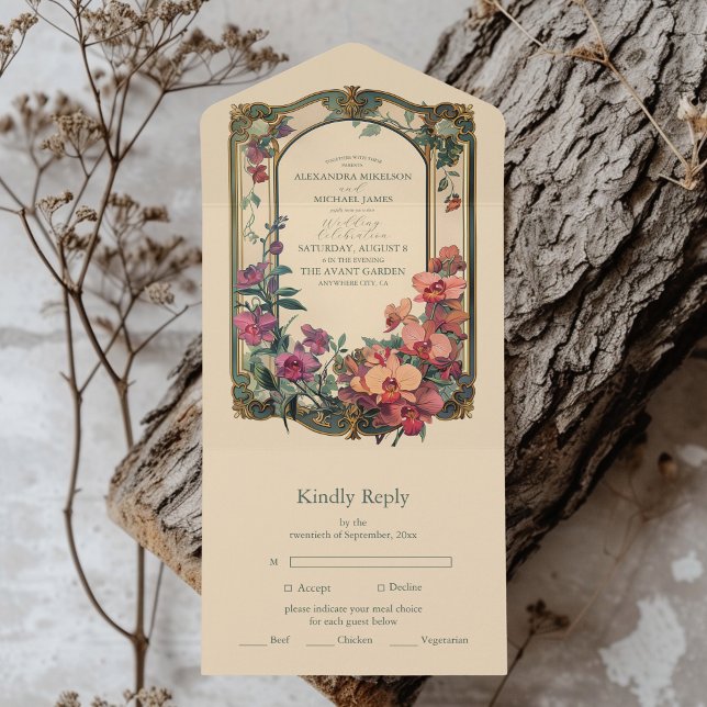 Fancy Classic Decorative Art Nouveau Wedding All In One Invitation (Creator Uploaded)