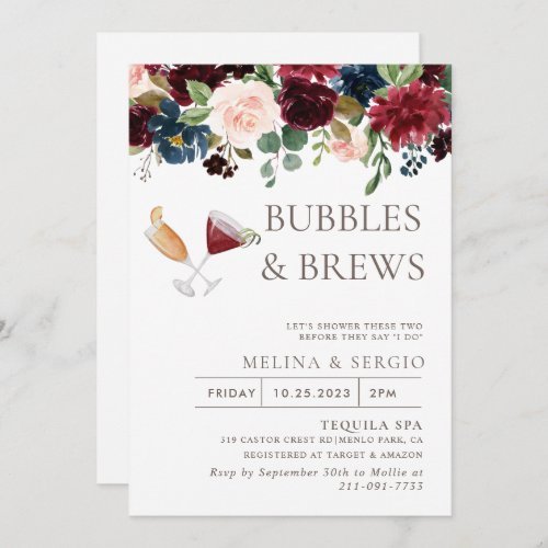 Fancy Classic Flower Bubbles  Brews Bridal shower Invitation