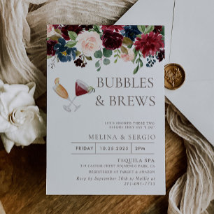 Fancy Classic Flower Bubbles & Brews Bridal shower Invitation