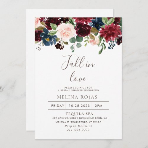 Fancy Classic Flowers Fall in Love Bridal shower  Invitation
