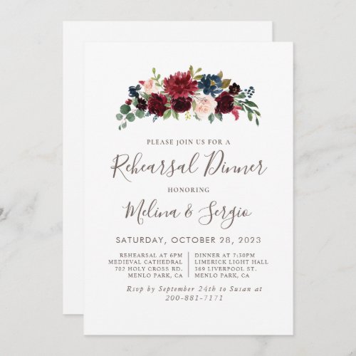 Fancy Classic Flowers Rehearsal Dinner Invitation