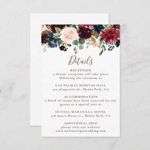 Fancy Classic Flowers Wedding Details Enclosure Card