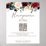 Fancy Classic Flowers Wedding Honeymoon Fund Poster<br><div class="desc">Compliment your rustic wedding event with this fancy classic flowers wedding honeymoon fund. The design features beautiful hand-painted pink,  blush,  blue,  navy and burgundy flowers with green leaves,  neatly grouped into elegant bouquets to embellish your event invitation cards.</div>