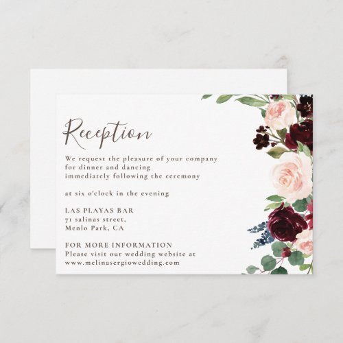 Fancy Classic Flowers Wedding Reception  Enclosure Card