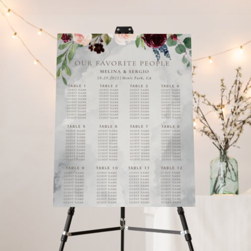 Fancy Classic Flowers Wedding Seating Chart Foam Board