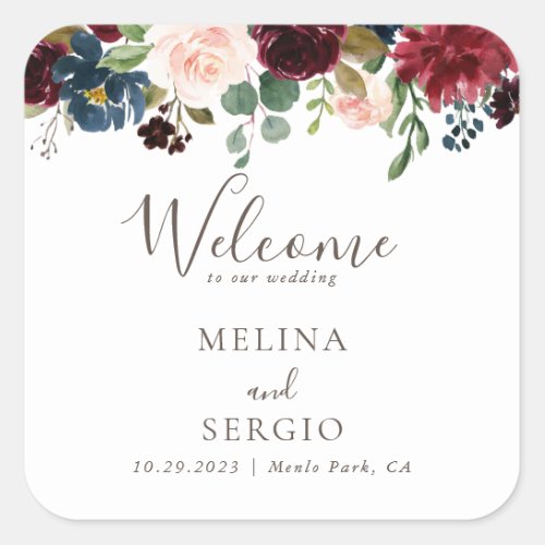 Fancy Classic Flowers Wedding Welcome  Square Sticker