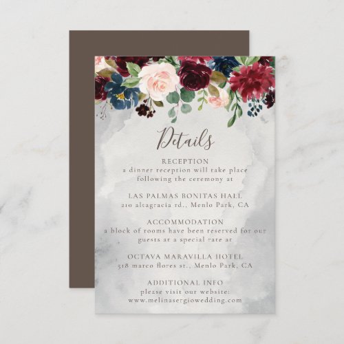 Fancy Classic Rose Peony Flowers Wedding Details   Enclosure Card