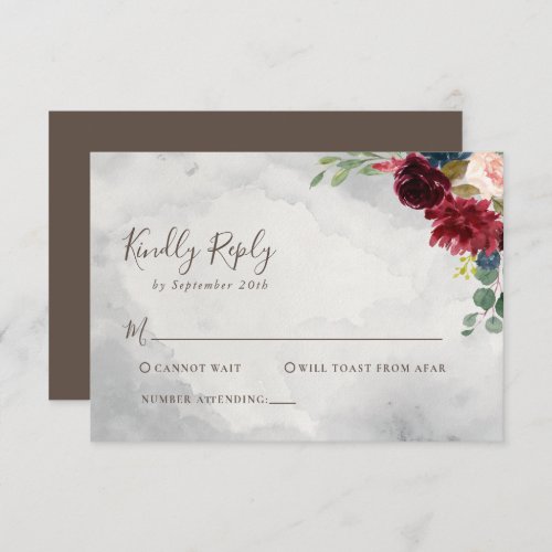 Fancy Classic Rose Peony Flowers Wedding RSVP Card