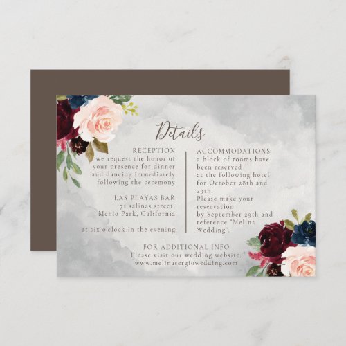 Fancy Classic Roses Peony Flowers Wedding Details  Enclosure Card