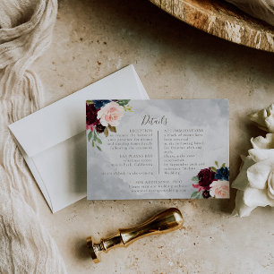 Fancy Classic Roses Peony Flowers Wedding Details  Enclosure Card