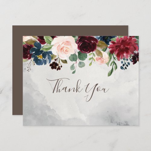 Fancy Classic Roses Peony flowers Wedding Thank You Card