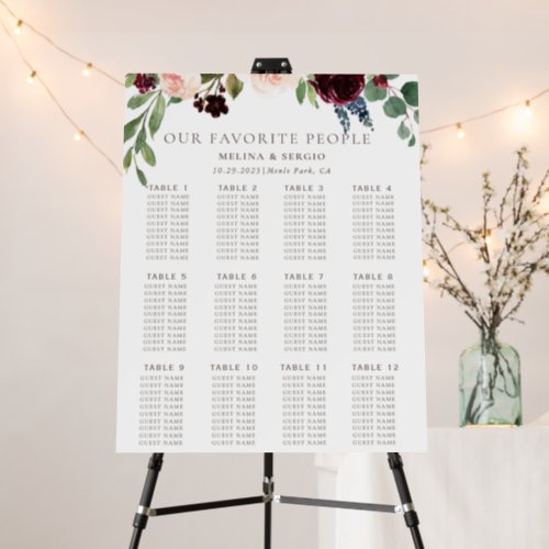 Fancy Classic Wedding Seating Chart Foam Board