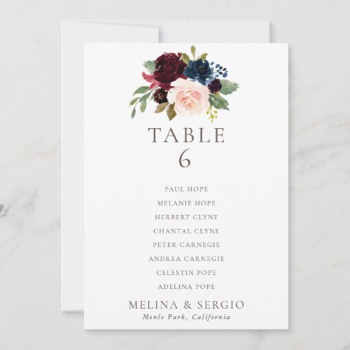 Fancy Classic Wedding Table 6 Seating Chart Card