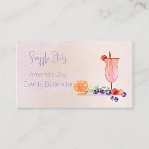 Fancy Cocktail Watercolor Bartender Business Card