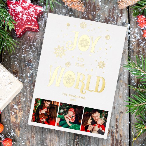 Fancy Collage 3 Photos Snowflakes Christmas Foil Holiday Card
