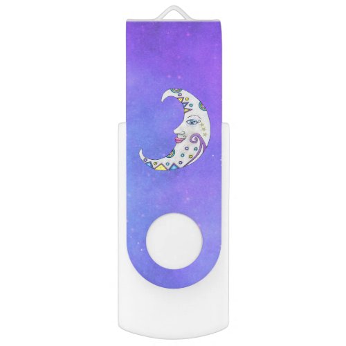 Fancy Colorful Crescent Moon Pretty Face Sky Stars Flash Drive