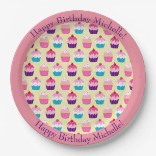 Fancy, Colorful Cupcakes Birthday Plates