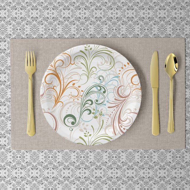 Fancy Colorful Floral Swirls Paper Plates (Creator Uploaded)