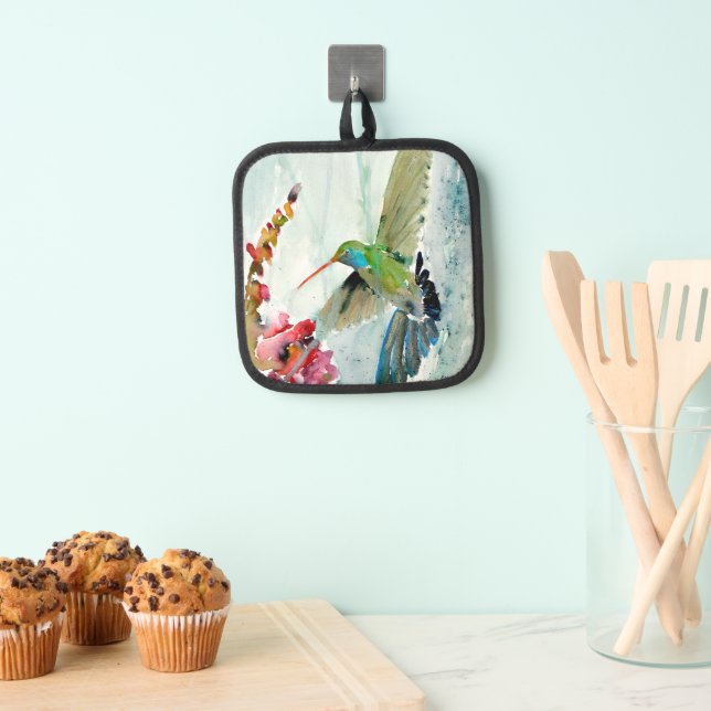 Fancy Colorful Hummingbird Oven Mitt Pot Holder (Insitu(Hanging))