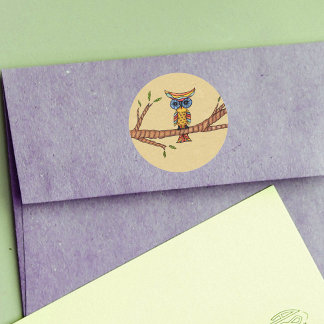 Fancy Colorful Owl Branch Classic Round Sticker