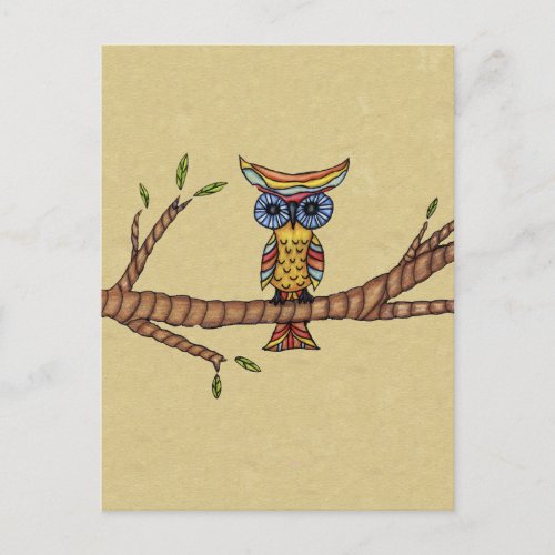 Fancy Colorful Owl Branch Postcard