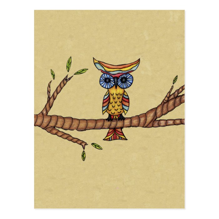 Fancy Colorful Owl Branch Postcard