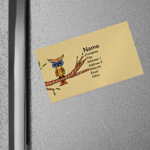 Fancy Colorful Owl Tree Branch Magnetic Business Card